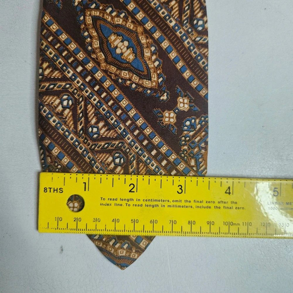 Vtg Brooks Brothers Makers Silk Tie Brown Blue Geometric Paisley Printed England